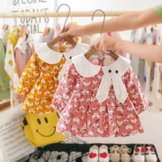 Bộ Váy In Hình Mèo Dễ Thương Dành Cho Bé Gái Từ 0-4 Tuổi