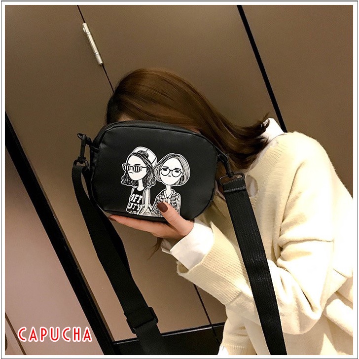 Túi xách nữ đeo vai phong cách Hàn Quốc chất da mềm mịn họa tiết cô gái lạ Capucha T146