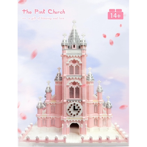 Bộ mô hình lego xếp hình NHÀ THỜ TÂN ĐỊNH MÀU HỒNG PINK CHURCH LEGO