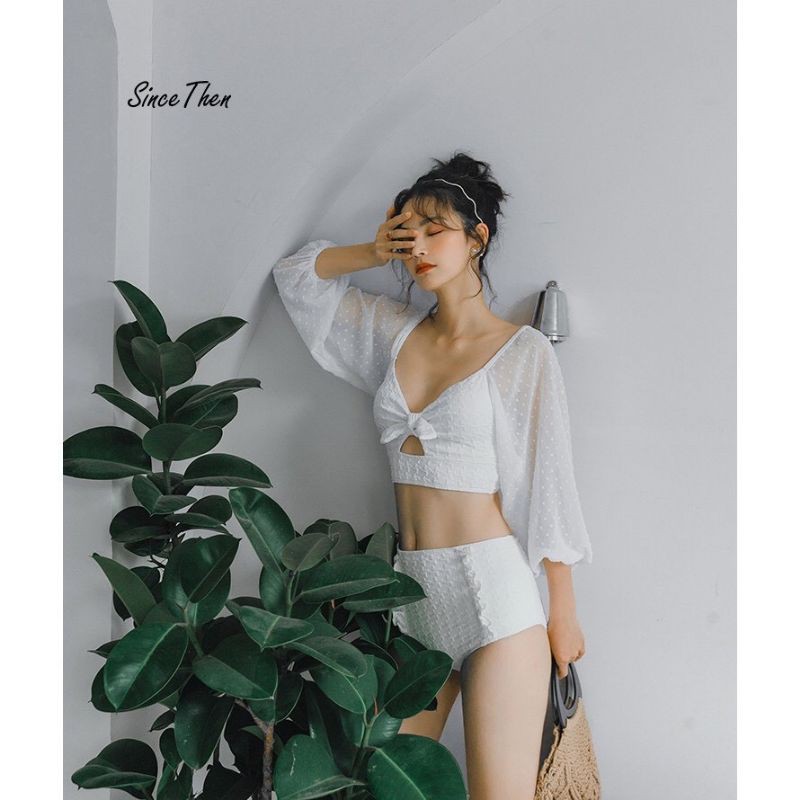 Bikini 2 mảnh tay dài trắng