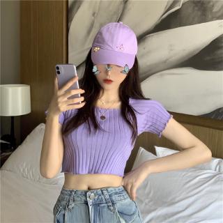 Áo croptop dệt kim tay ngắn cổ chữ v thiết kế ôm sát quyến rũ gợi cảm
