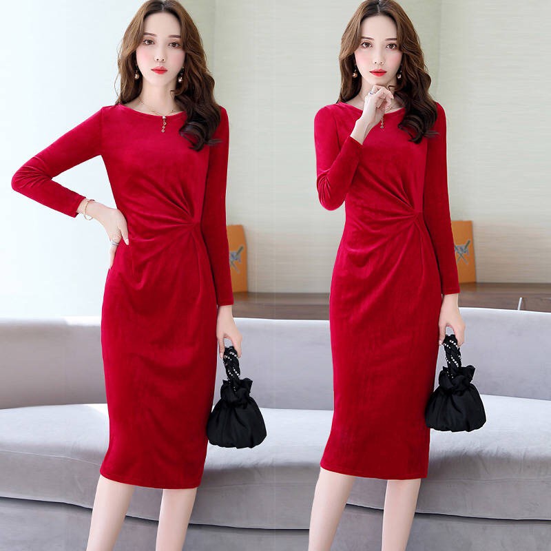 Váy Nhung Thời Trang Dáng Ôm Thanh Thoát Cho Nữ