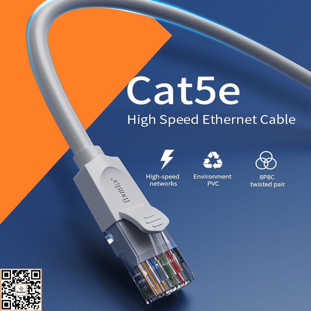 Cáp Mạng Bấm Sẵn Hai Đầu CAT 5E BAMBA Dài 1.5M - 3M - 5M - 10M - 15M - 20M