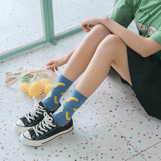 Vớ WAFNHA D278 cotton cổ cao in họa tiết đáng yêu dành cho học sinh