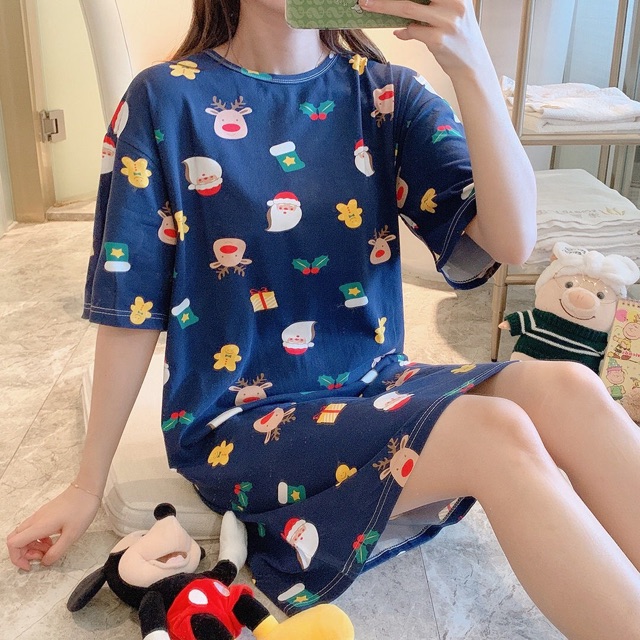 Đầm mặc nhà dễ thương chất thun cotton 4 chiều mịn mát thấm hút mồ hôi, có Bigsize, Ship hoả tốc 30’