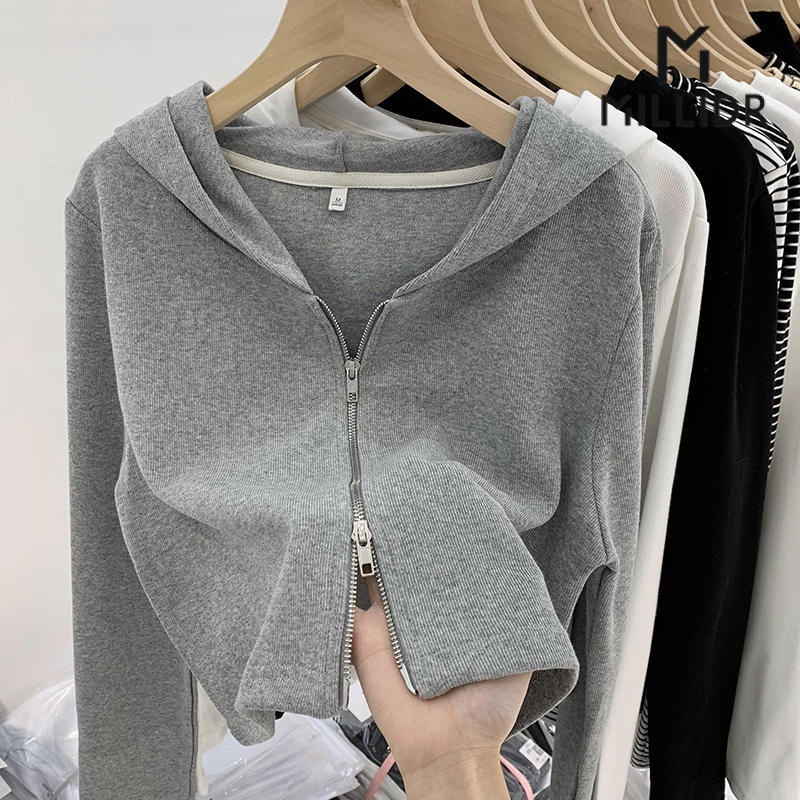 Áo Khoác Cardigan Có Nón Phối Khóa Kéo Đôi Thời Trang Cho Nữ