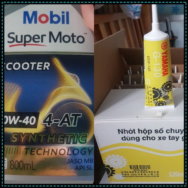 TIENTAIOIL Combo nhớt và dầu hộp số cho xe tay ga,giá rẻ.mobil super scooter và dầu hộp số yamaha