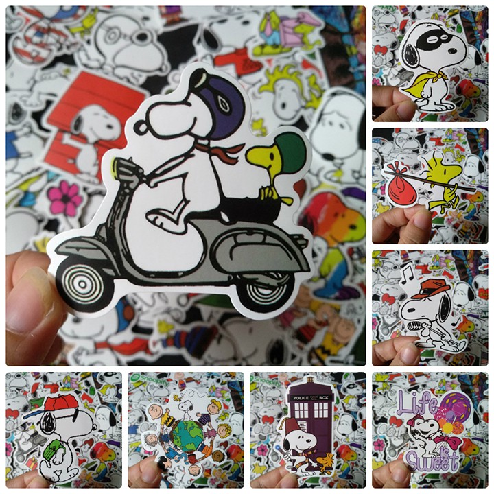 Bộ Sticker dán cao cấp chủ đề SNOOPY - Dùng dán Xe, dán mũ bảo hiểm, dán Laptop...