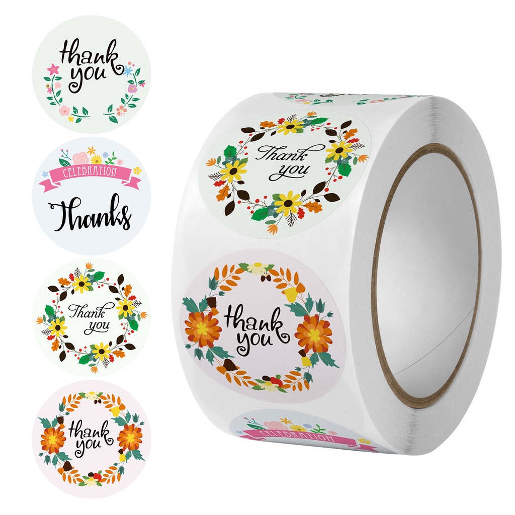 Cuộn 500 tem nhãn dán stiker thank you, set 500 sticker cảm ơn dán quà tặng, hàng hóa