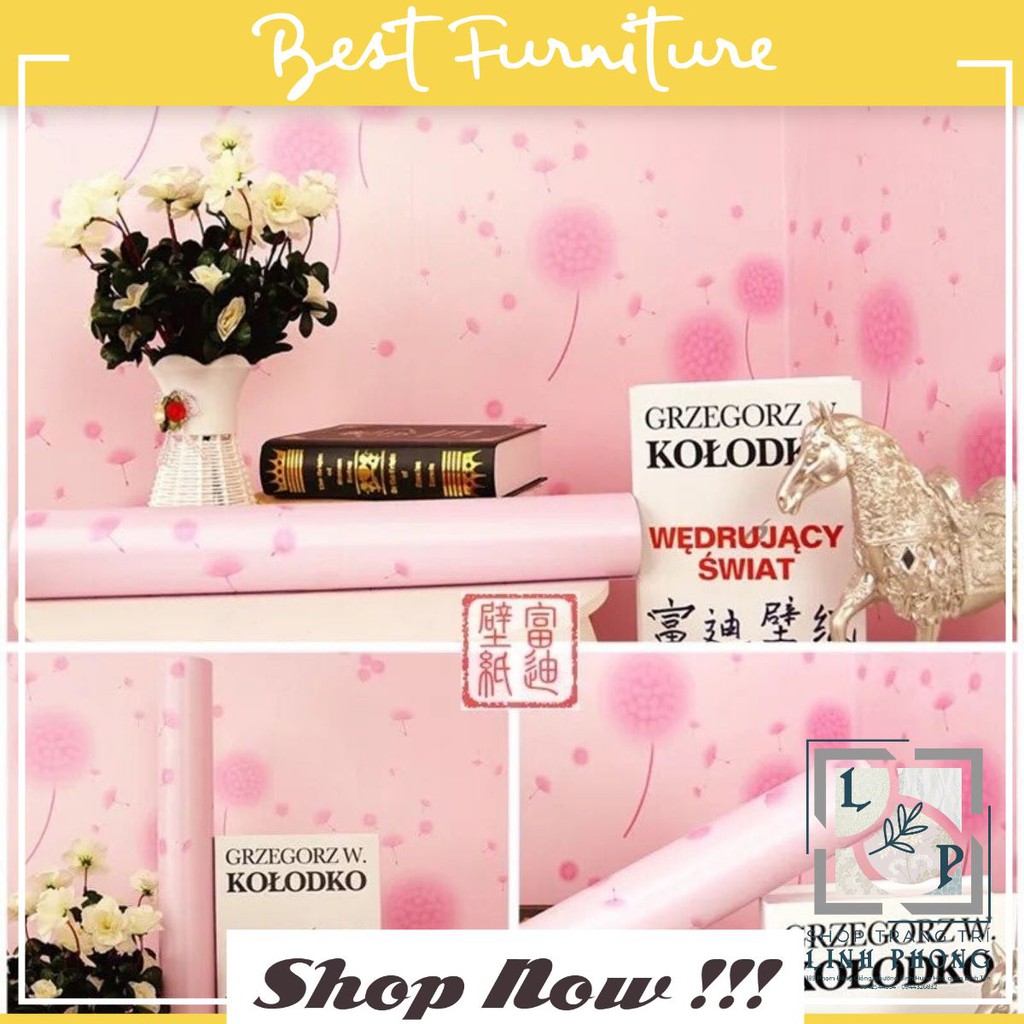 Decal giấy dán tường - Hoa bồ công anh màu hồng - Khổ rộng 45cm