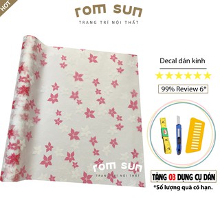 Decal dán cửa kính chống nhìn trộm phòng ngủ khổ 90cm, Giấy decan dán kính mờ đẹp chống nắng hoa đỏ trắng đẹp