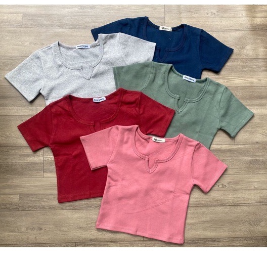 Áo Croptop Cổ V Nữ 🌸 Croptop thun tăm cộc tay SIÊU HOT