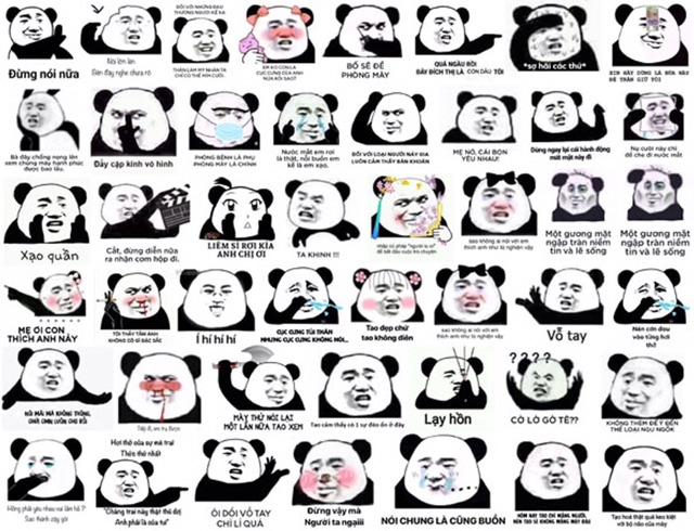 Sticker meme gấu trúc 30-50 cái ép lụa ảnh khác nhau sticker hình dễ thương