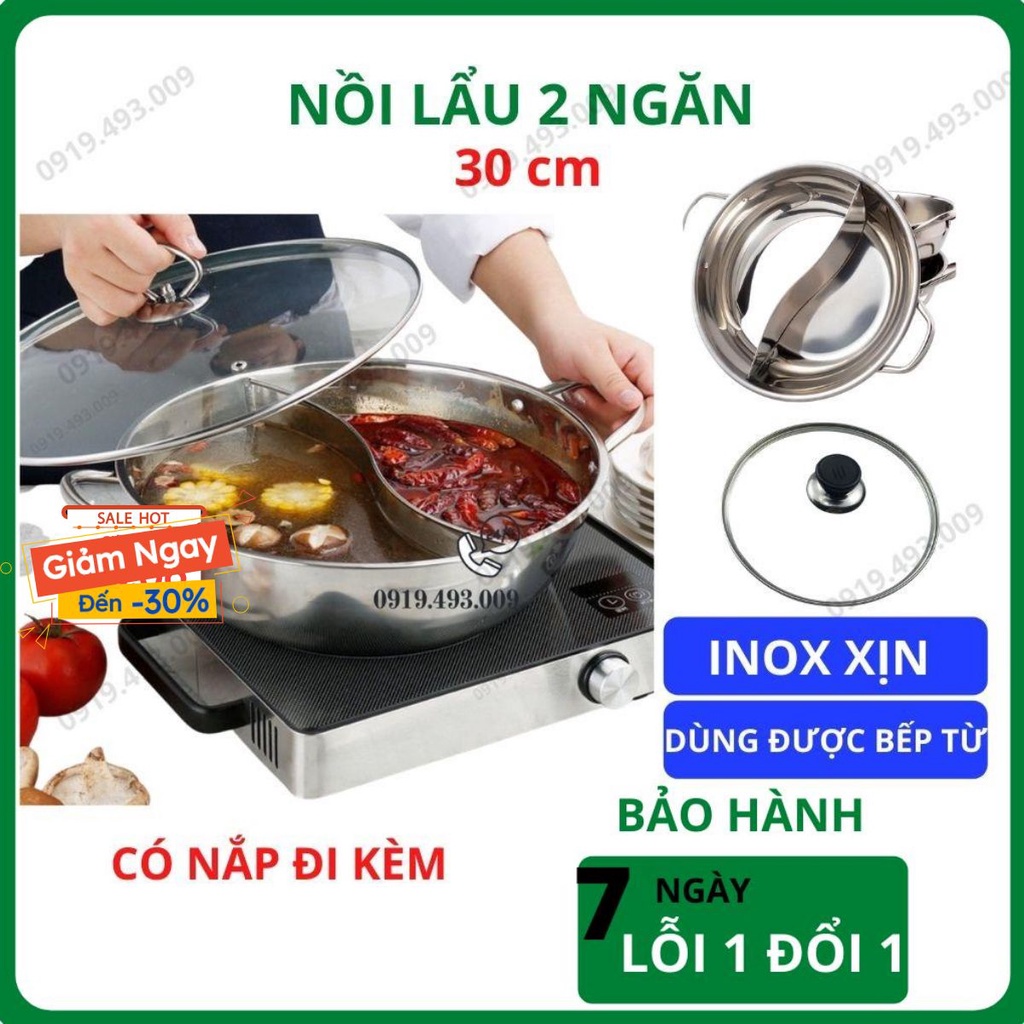 Nồi lẩu 2 ngăn nấu được bếp từ nhé có nắp kính kèm ảnh thật