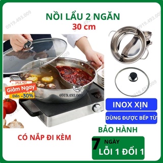 Nồi lẩu 2 ngăn nấu được bếp từ nhé có nắp kính kèm ảnh thật