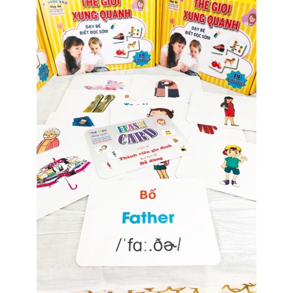 Bộ Thẻ Học Thông Minh 19 Chủ Đề loại to song ngữ tiếng Anh loại chuẩn Glenn Doman Flashcard cho bé từ 0-6 tuổi