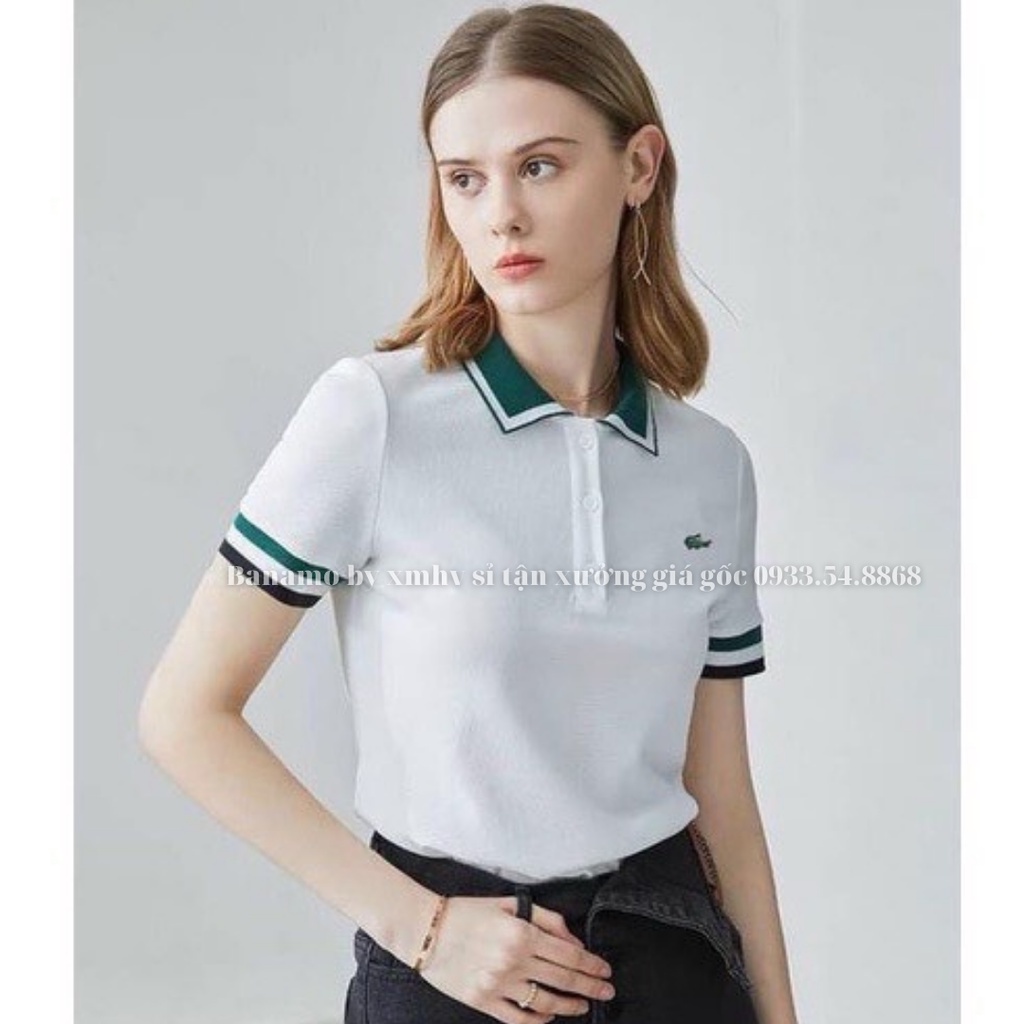 Áo polo nữ cổ xanh thêu logo cá sấu cao cấp thời trang Banamo Fashion polo thêu cá sấu cổ xanh 3926