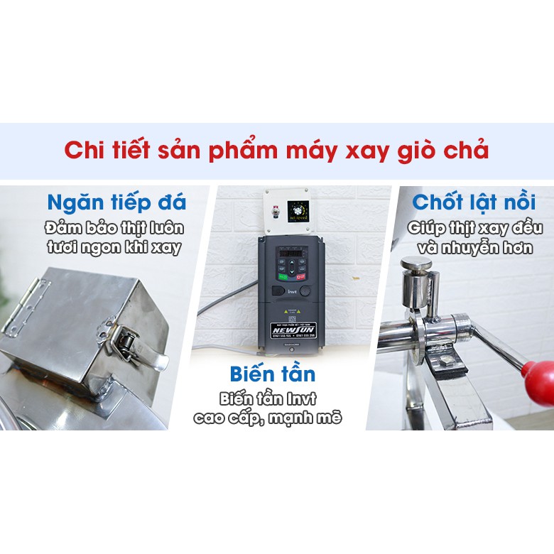 Máy xay thịt làm giò, chả lụa công nghiệp 15 Kg/mẻ NEWSUN  - Tặng 1 lưỡi dao + Bộ phớt dự phòng - Bảo hành 12 tháng