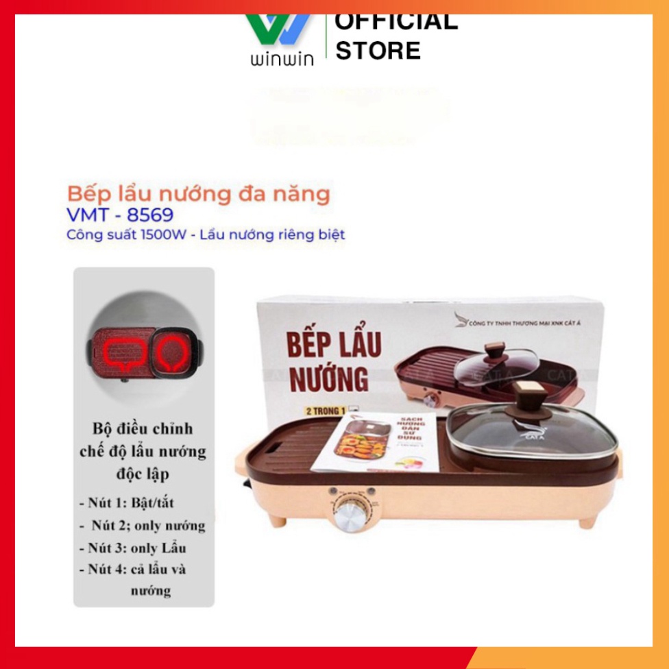 Bếp lẩu nướng đa năng [Sẵn Hàng] nồi lẩu nướng 2 trong 1 công suất cao 1500W phù hợp 5-6 người dùng_Vimart