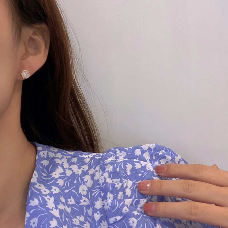 Bông Tai Mạ Bạc 925 Hình Mắt Mèo Đính Ngọc Trai Đơn Giản Cho Nữ