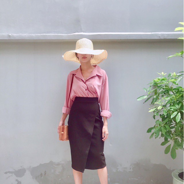 Chân váy công sở dài bigsize đắp chéo xẻ sau màu đen dài 63cm [size từ 48-85kg] | BigBuy360 - bigbuy360.vn