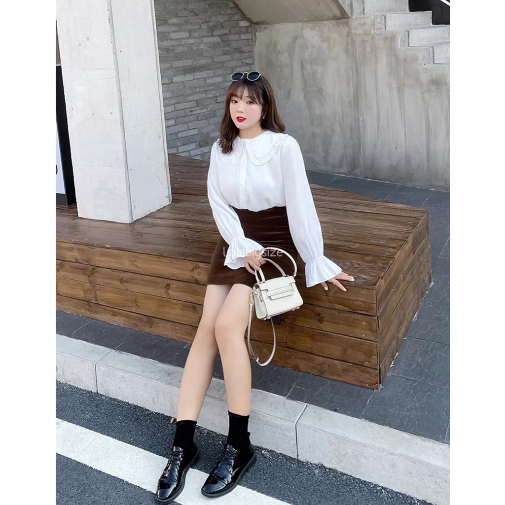 Áo sơ mi nữ BIGSIZE (55-85kg) cổ bèo tay bồng SMA02 - [LALA Bigsize] | BigBuy360 - bigbuy360.vn
