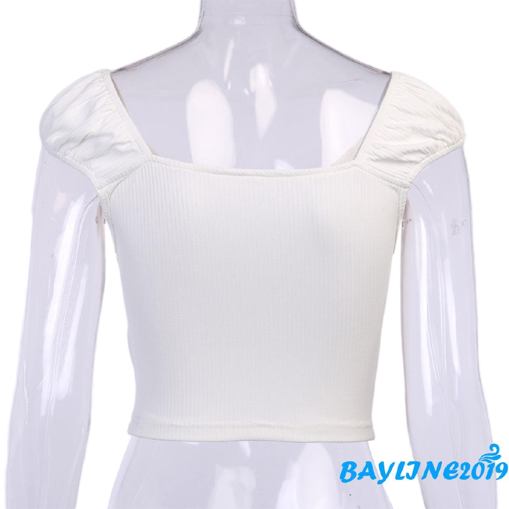 Áo kiểu tay ngắn cột nơ màu trơn thời trang cho nữ