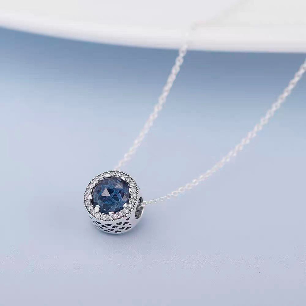 PANDORA Vòng cổ Mạ Bạc 925 Mặt Hình Trái Tim Đính Đá Zircon Thời Trang