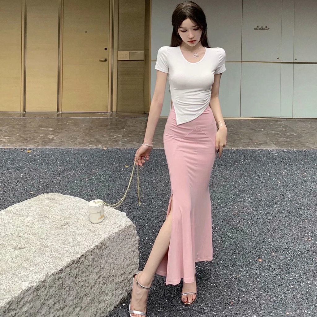 Bộ Áo Thun + Chân Váy Đuôi Cá Dài Thời Trang Mùa Hè Hàng Mới 2022 Dành Cho Bạn Nữ