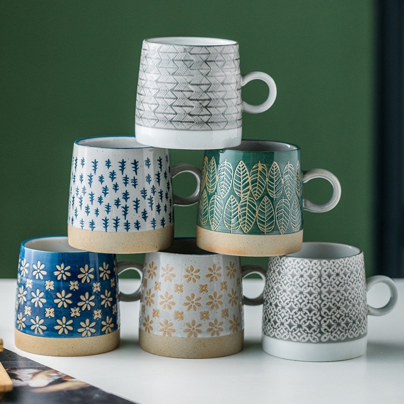 SẴN Cốc sứ vẽ tay uống trà, cà phê men bóng phong cách vintage, quà tặng đồ decor