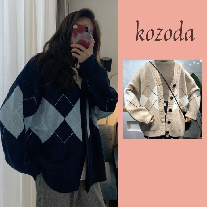 Áo cardigan len Quảng châu  họa tiết ziczac caro màu đen trắng phong cách hàn quốc vintage ulzzang AC3 | BigBuy360 - bigbuy360.vn