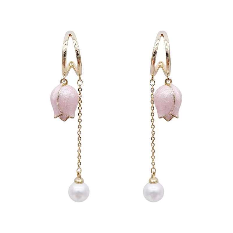 Khuyên Tai Tua Rua Hình Hoa Tulip Nhỏ Giọt Ánh Ngọc Trai Sang Trọng Độc Đáo Thời Trang Năm 20