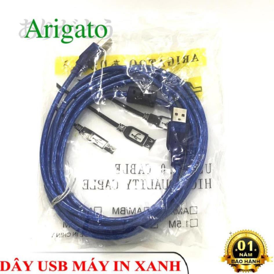 Dây USB Máy In 1.5m 3m 5m Xanh  ARIGATO Đảm Bảo Chất Lượng