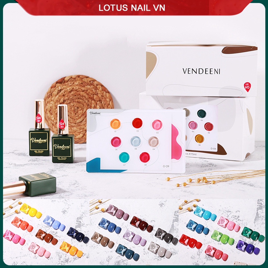 Set sơn gel Vendeeni 8 màu cao cấp chai 15ml tặng kèm 2 bảng màu sẵn