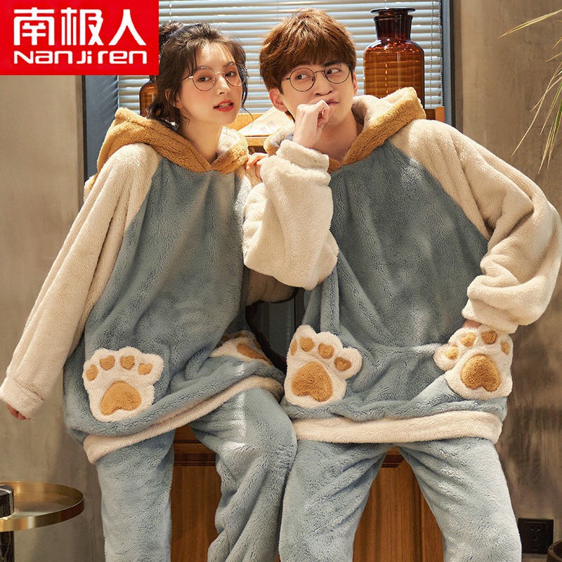☽Bộ Đồ Ngủ Chất Nỉ Dày Dặn Mềm Mại Phong Cách Hàn Quốc Thời Trang Thu Đông Cho Nam Và Nữ