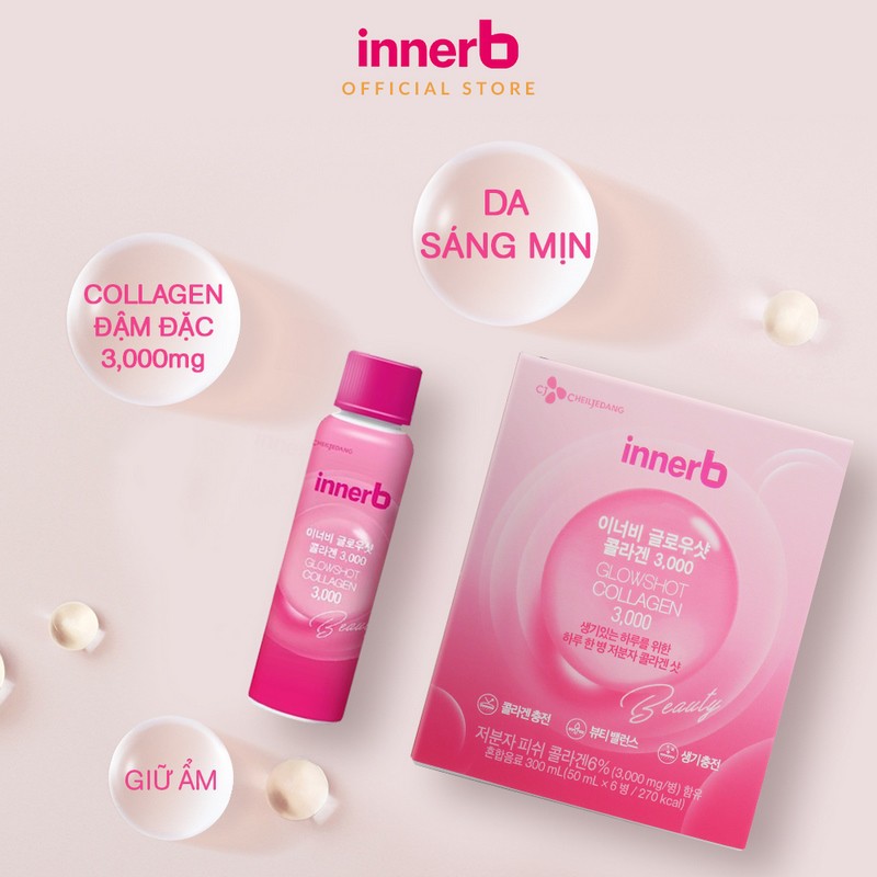 [ GIFT ] Hộp 6 chai nước uống Collagen Vitamin C sáng da InnerB Glowshot (50mlx6) | Thế Giới Skin Care