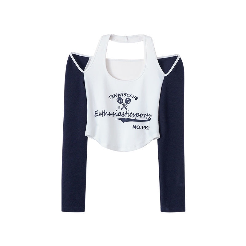 Áo Croptop Trễ Vai Tay Dài In Họa Tiết Màu Tương Phản Thời Trang Cho Nữ COZOK