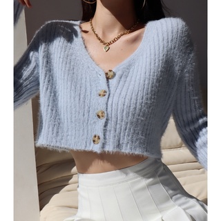 Cô Gái Pháp Phong Cách Preppy Lông Tơ Ngắn Dệt Kim Cardigan Cổ Chữ V Đơn Hai Lông Rời Cao Cấp Cắt Mỏng Hơn Nhìn Áo Len Áo Khoác Áo Khoác Ngắn Châu Âu Mỹ Áo Khoác Dệt Kim Mohair Thoải Mái