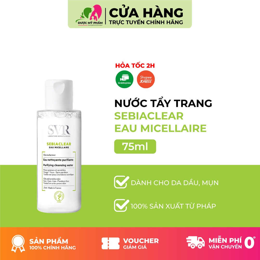 Nước làm sạch da, tẩy trang và giúp loại bỏ dầu cho da SVR SEBIACLEAR Eau Micellaire 75/400ml Nhập Khẩu Chính Hãng