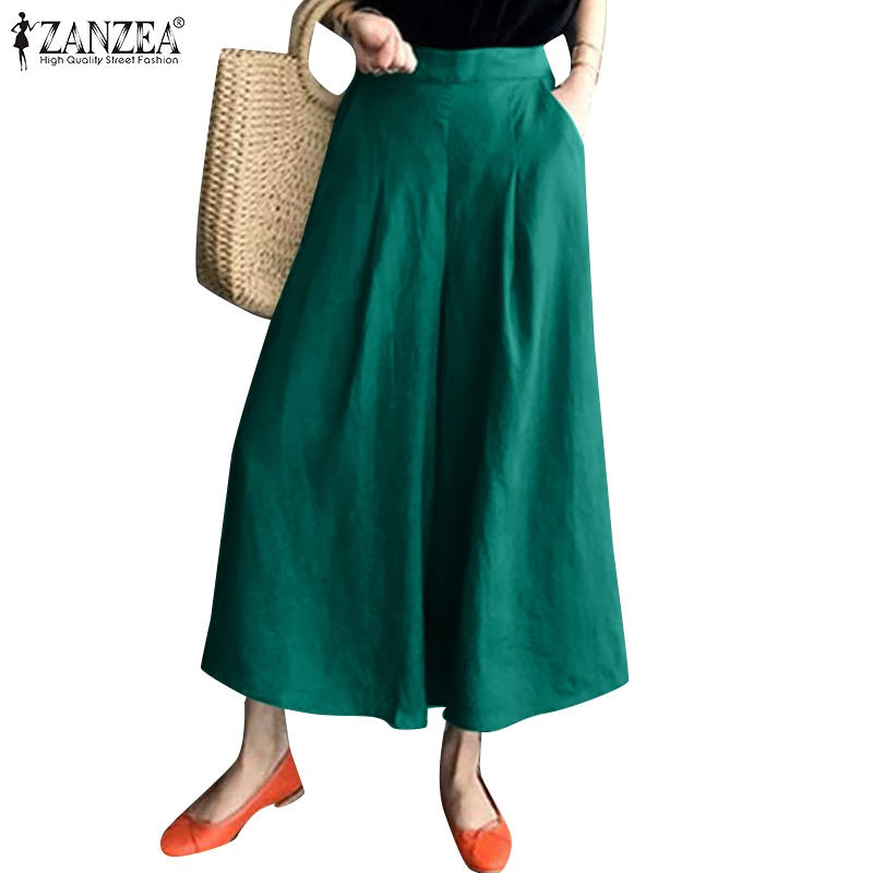 Quần dài ZANZEA ống rộng màu trơn thời trang cho nữ