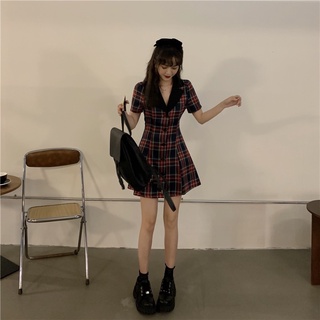 [ORDER] Đầm caro màu đỏ có cổ dáng ngắn