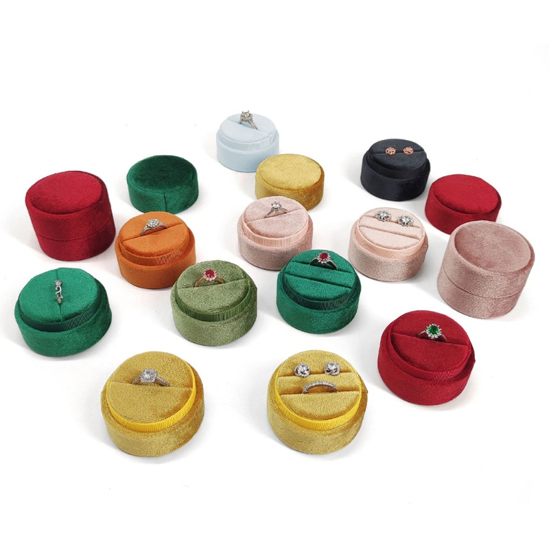 Hộp Đựng Nhẫn Đính Hôn Hình Tròn Bằng Nhung Màu Sắc Xanh Lá