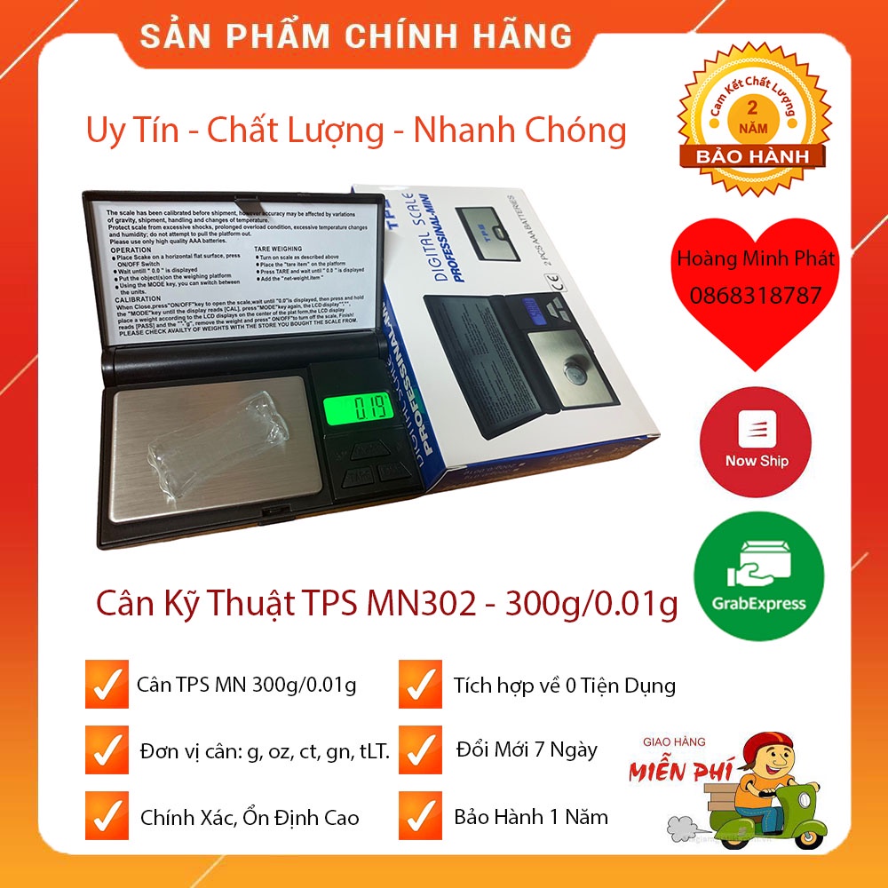 (FREESHIP) Cân Điện Tử Tiểu Ly mini nhỏ gọn bỏ túi chính xác cao cấp TPS-MN 300g/0.01g (cân vàng điện tử)