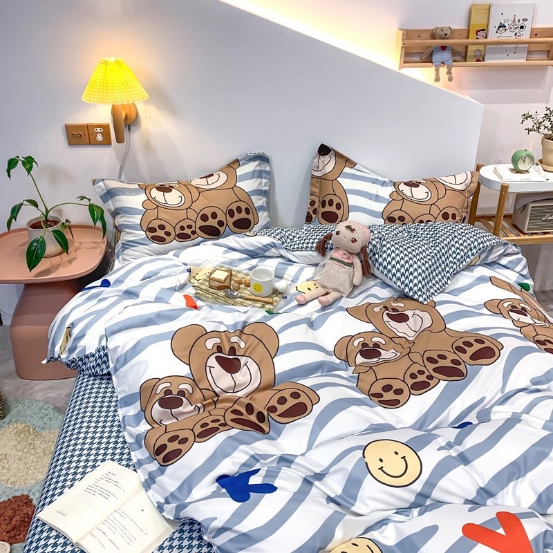 Bộ chăn ga gối nhập khẩu 4 món - Gấu xanh (không kèm ruột)
