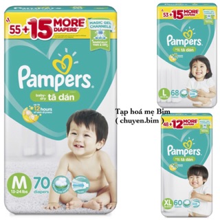 Bỉm Pamper dán nhập khẩu size M70, L68, Xl60