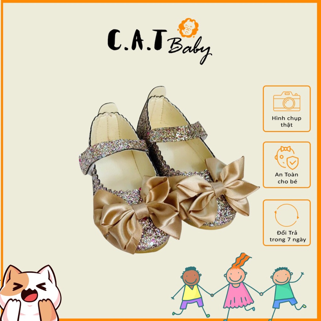 Giày búp bê kim tuyến nơ vàng cực xinh và êm chân cho bé