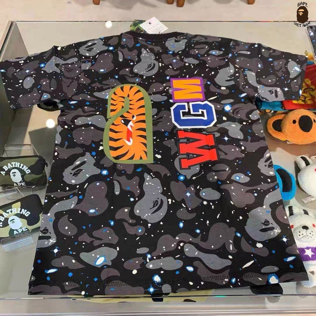 [Ảnh thật + FREESHIP] Tee Bape Shark Galaxy, Áo Thun Bape Cá Ngáo, Áo phông Bape Cá mập chất Cotton