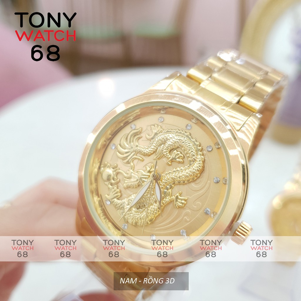 Đông hồ đôi nam nữ Winsley họa tiết rồng phượng nổi 3D mạ vàng chống nước chính hãng Tony Watch 68