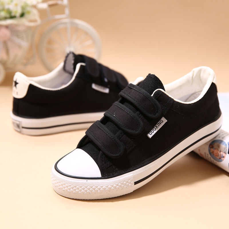 Giày Thể Thao Canvas Đế Bằng Thiết Kế Quai Dán Thoáng Khí Hàng Mới Cho Nữ