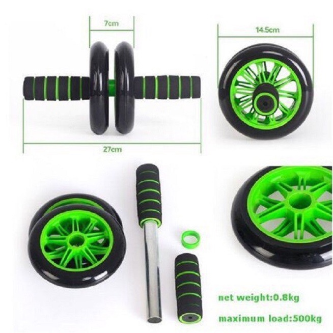 Con lăn 2 bánh xanh lá tập bụng tại nhà tặng tấm lót gối Bodysport